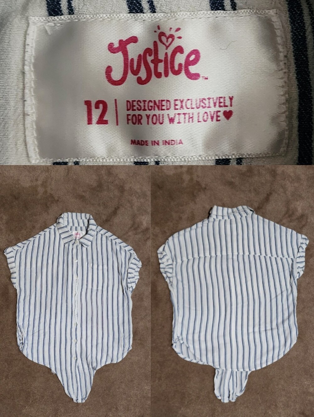 Girls White & Blue Pin-strip Casual Blouse Sz 12